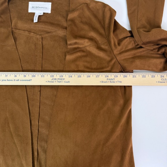 BCBGeneration Women Medium Cognac Faux Suede Tan Boho Fringe Open Blazer Western - Picture 2 of 9